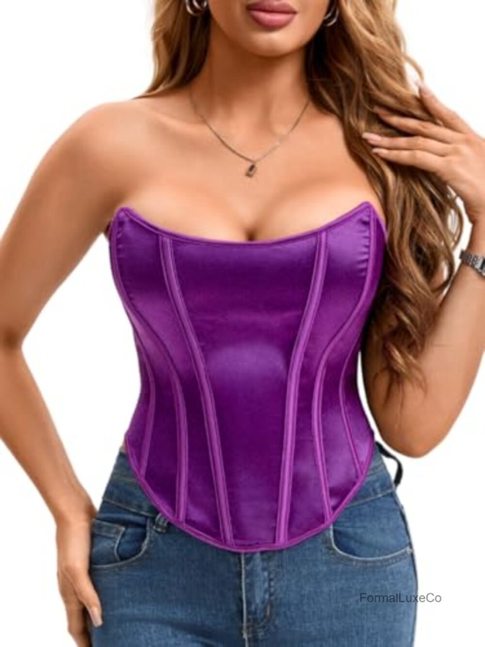 Strapless Lace-Up Corset Top Boned Bustier Overbust